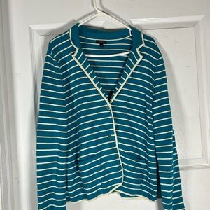 Talbots Teal and Cream Striped Sweater